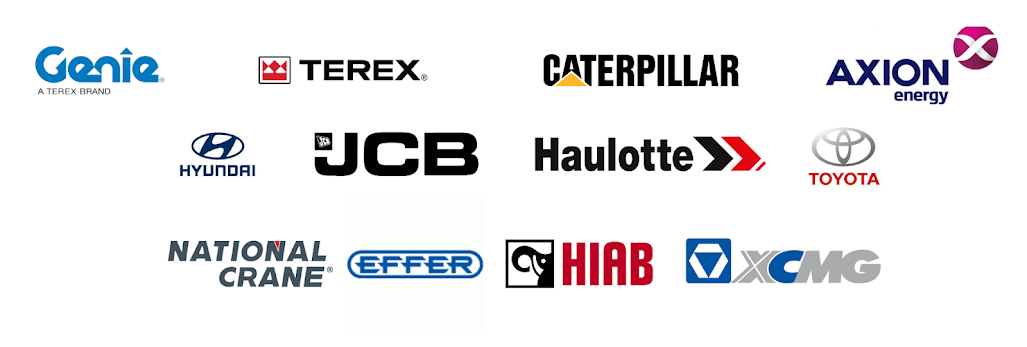 Marcas representadas: Genie, Terex, Caterpillar, Axion, Hyundai, JCB, Haulotte, Toyota, National Crane, Effer, Hiab, XCMG